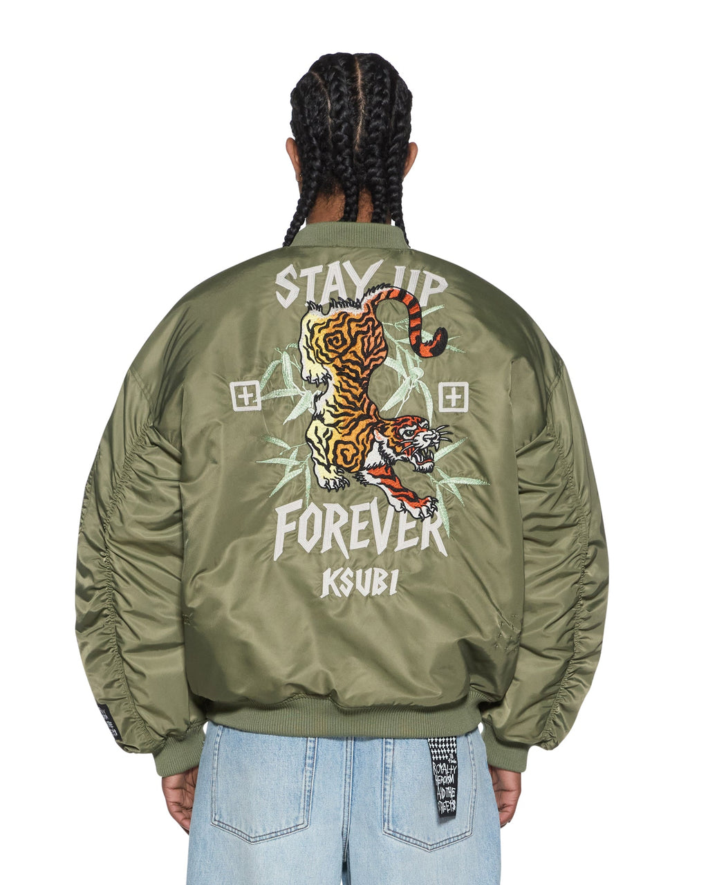 Mens Stay Up 4eva Bomber Jacket Khaki Oversized Jackets - Khaki