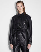 Womens Voyager Shacket Black Leather Relaxed Jackets - Black