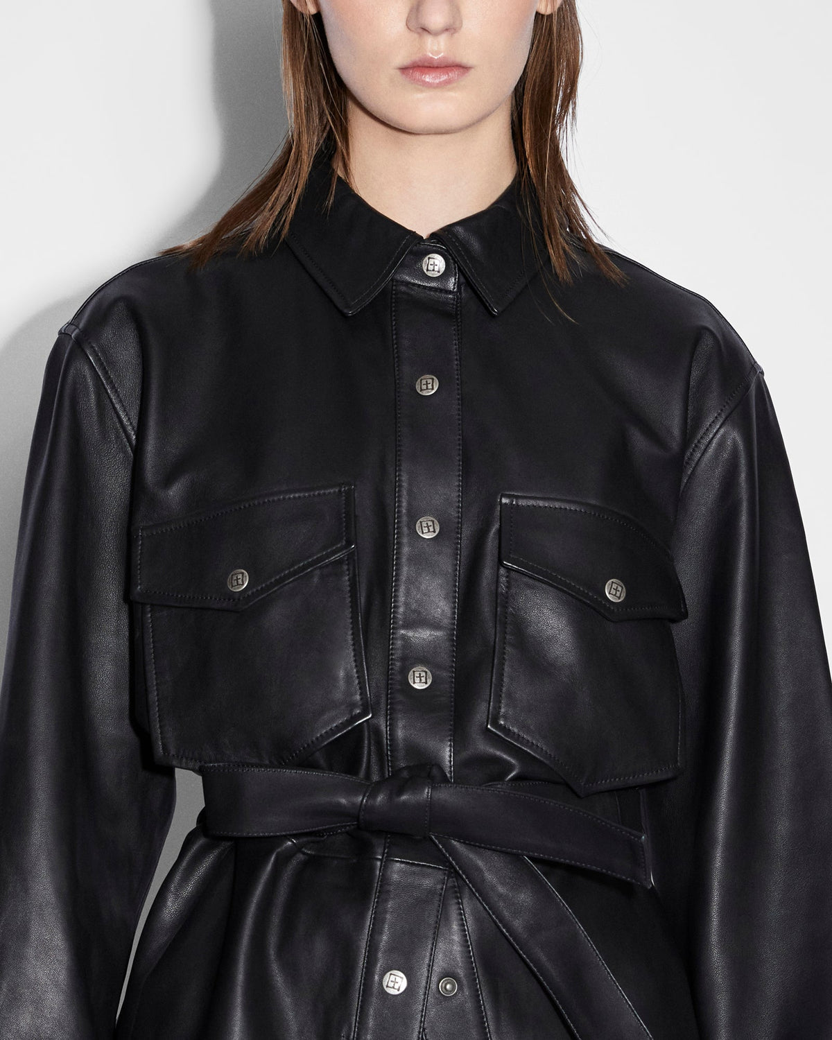 Womens Voyager Shacket Black Leather Relaxed Jackets - Black