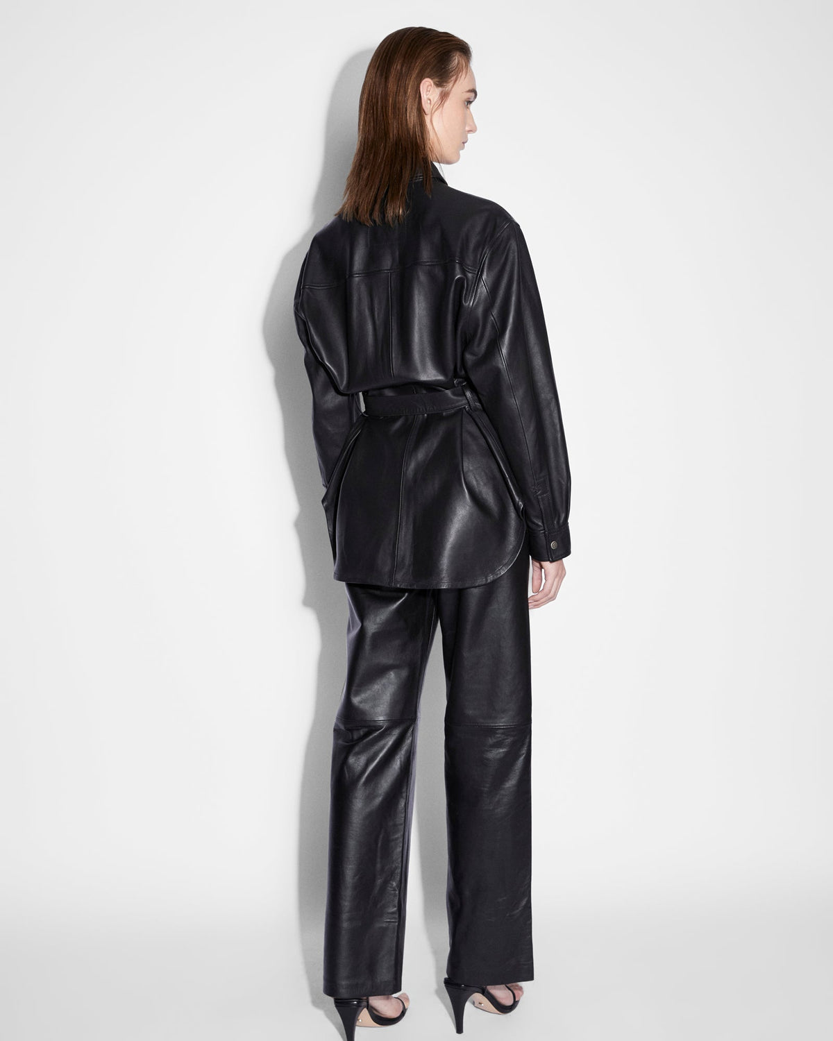 Womens Voyager Shacket Black Leather Relaxed Jackets - Black