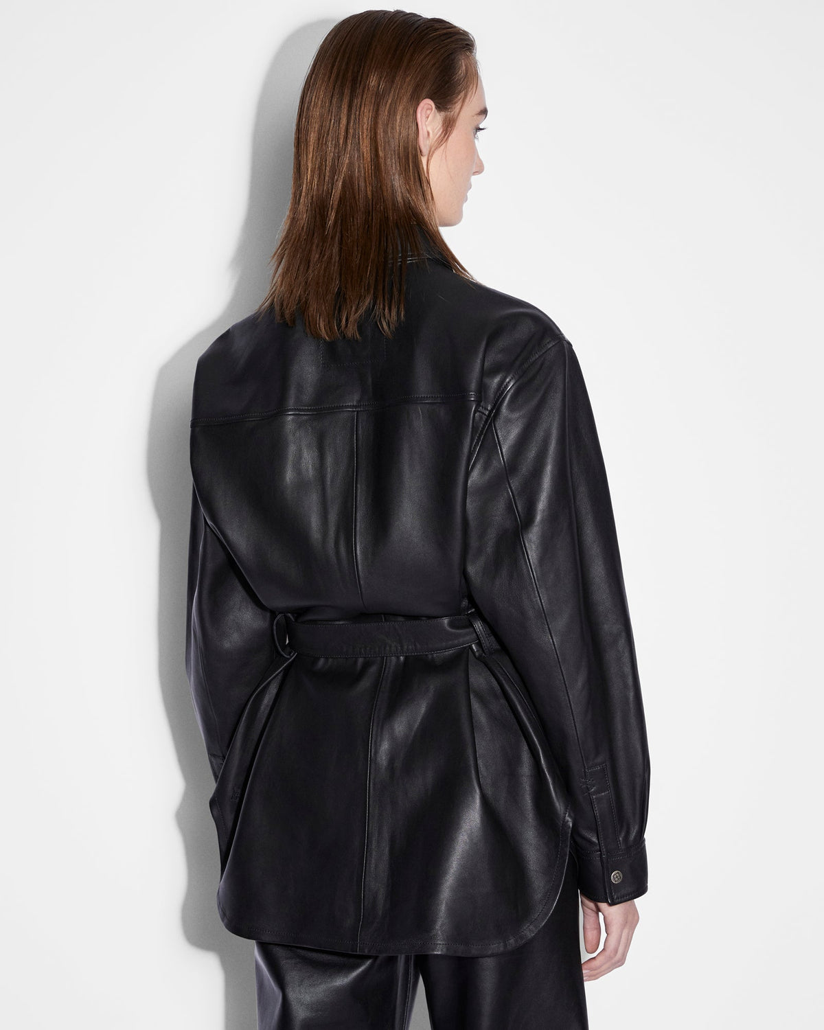 Womens Voyager Shacket Black Leather Relaxed Jackets - Black