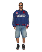 Mens Zoom Ma-1 Bomber Jacket Satin Blue Relaxed Jackets - Blue