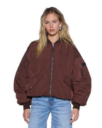 Womens Pilot Bomber Chocolate Oversized Jackets - Brown