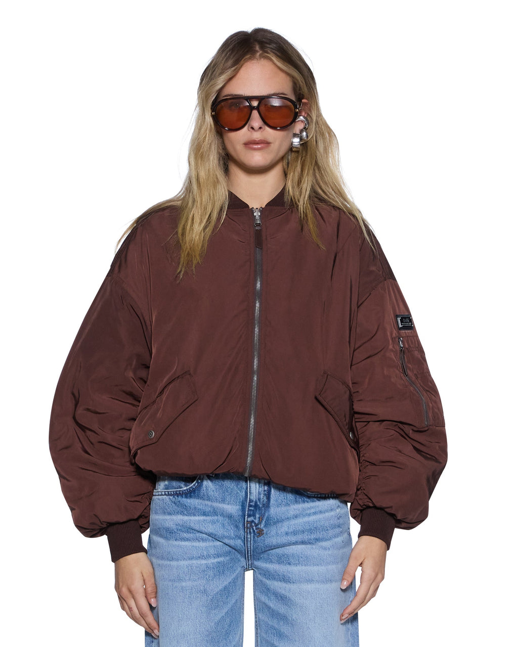 Womens Pilot Bomber Chocolate Oversized Jackets - Brown