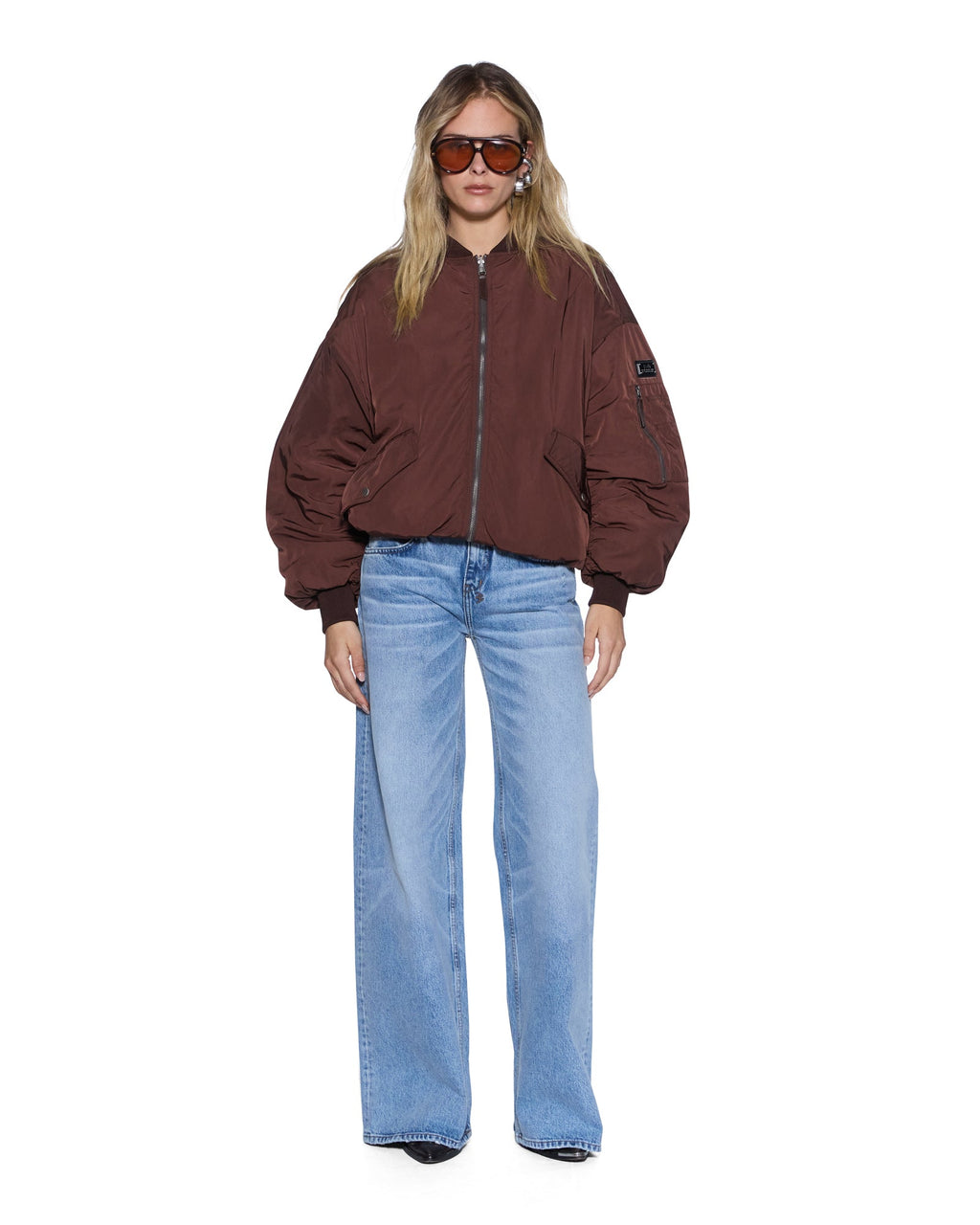 Womens Pilot Bomber Chocolate Oversized Jackets - Brown