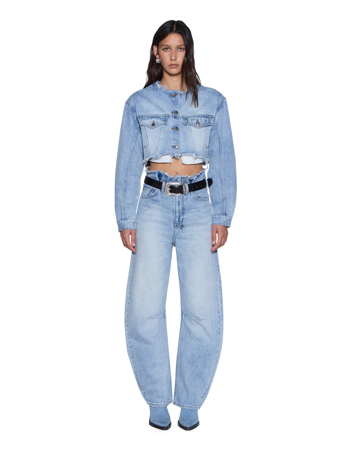 Womens Hi Barrel Jean Cutoff Vapour Barrel Leg Denim Jeans - Denim