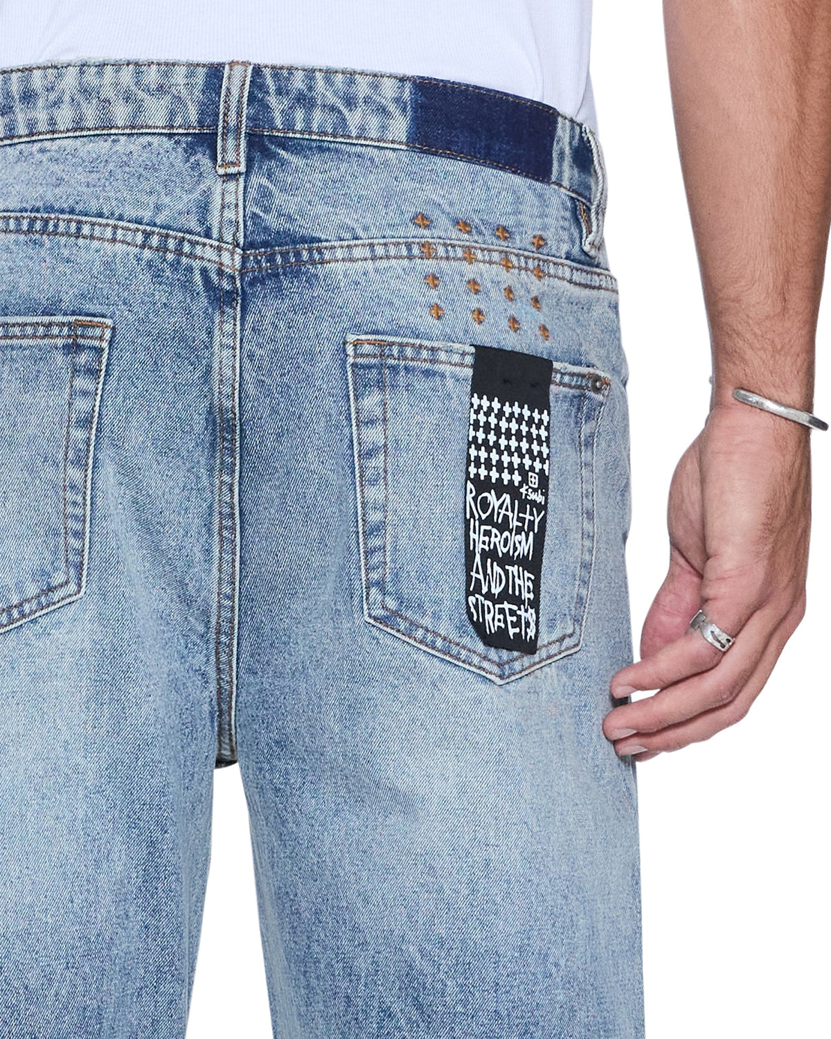 Mens Anti K Champagne Blue Relaxed Denim Jeans - Denim