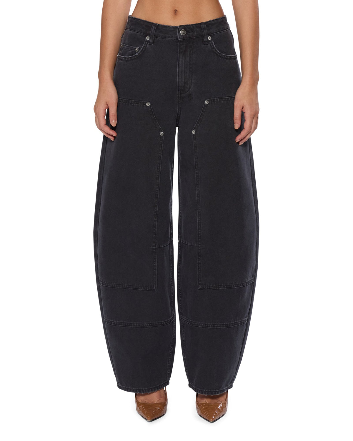 Womens Barrel Jean Carpenter Black Barrel Leg Denim Jeans - Black