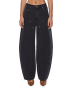 Womens Barrel Jean Carpenter Black Barrel Leg Denim Jeans - Black