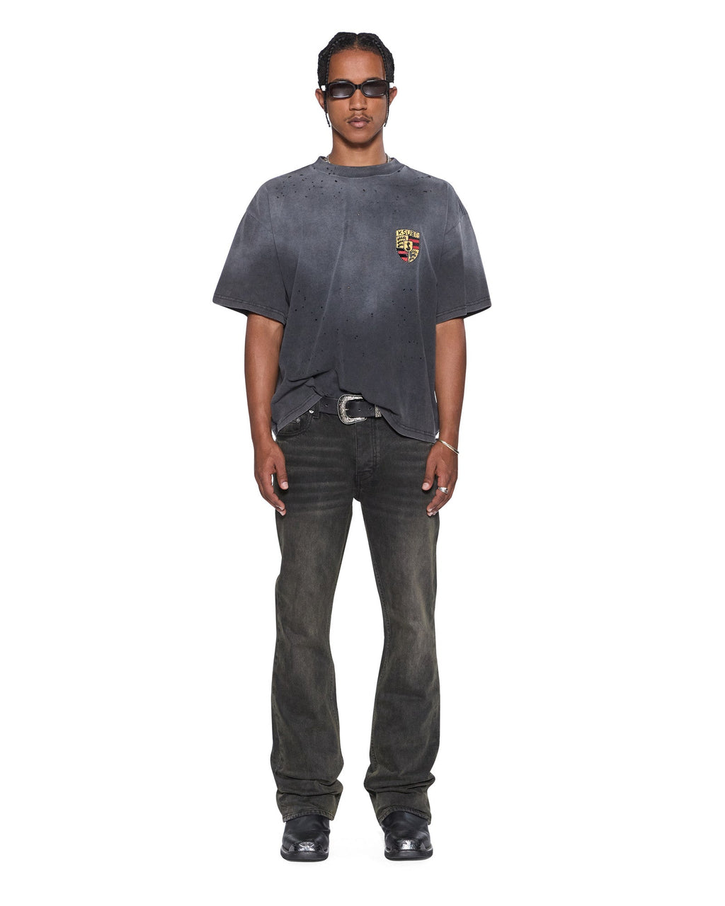 Mens Bronko Graphite Bootcut Denim Jeans - Grey