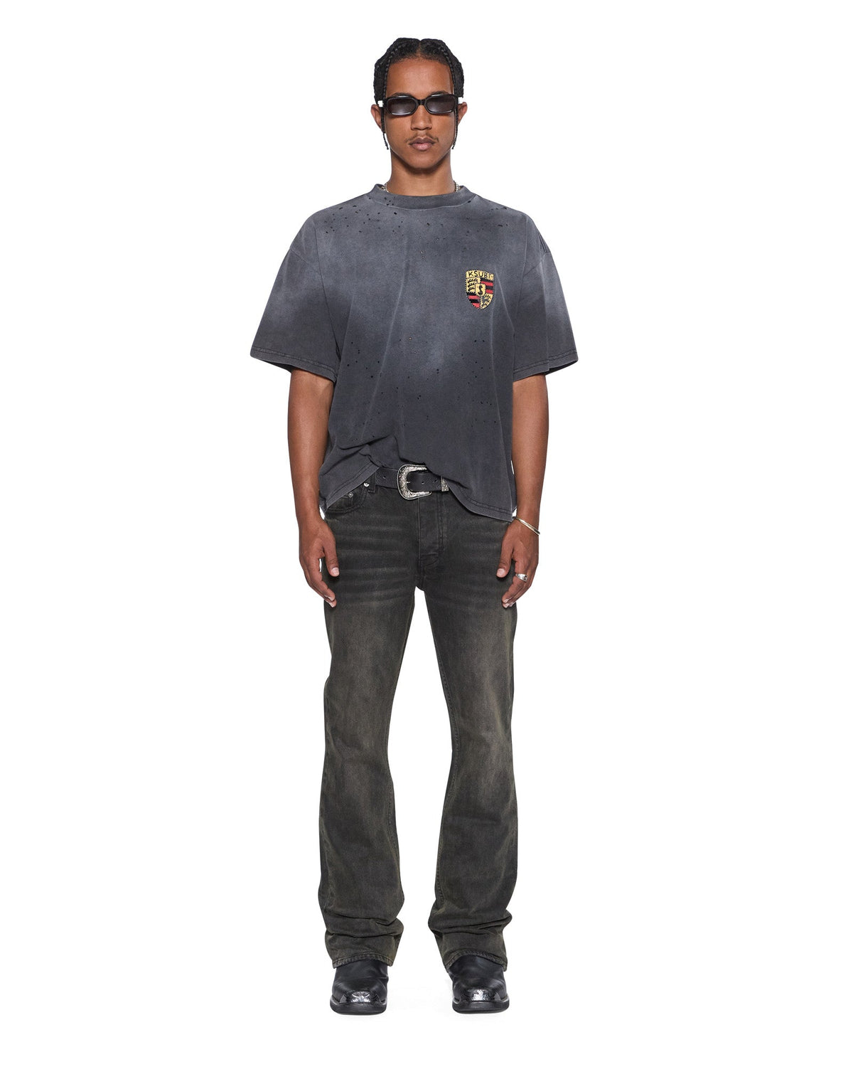Mens Bronko Graphite Bootcut Denim Jeans - Grey