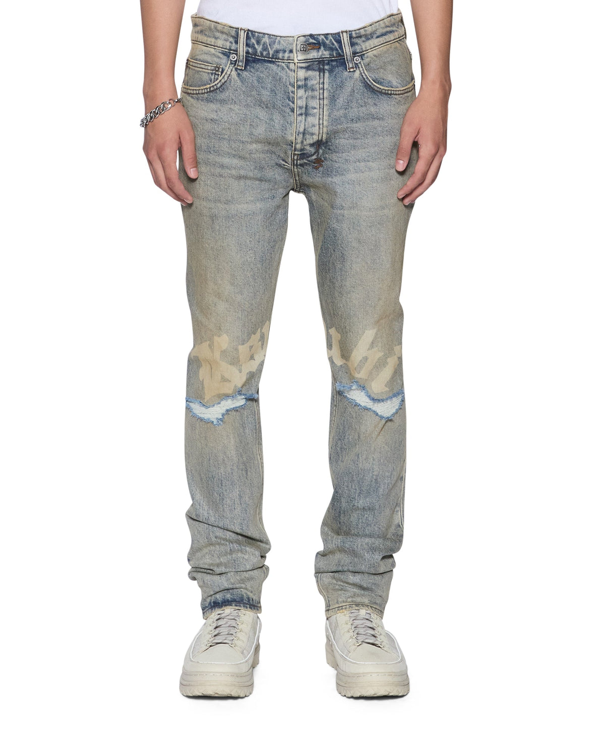 Mens Chitch Stature Blue Trashed Idols Slim Denim Jeans - Denim