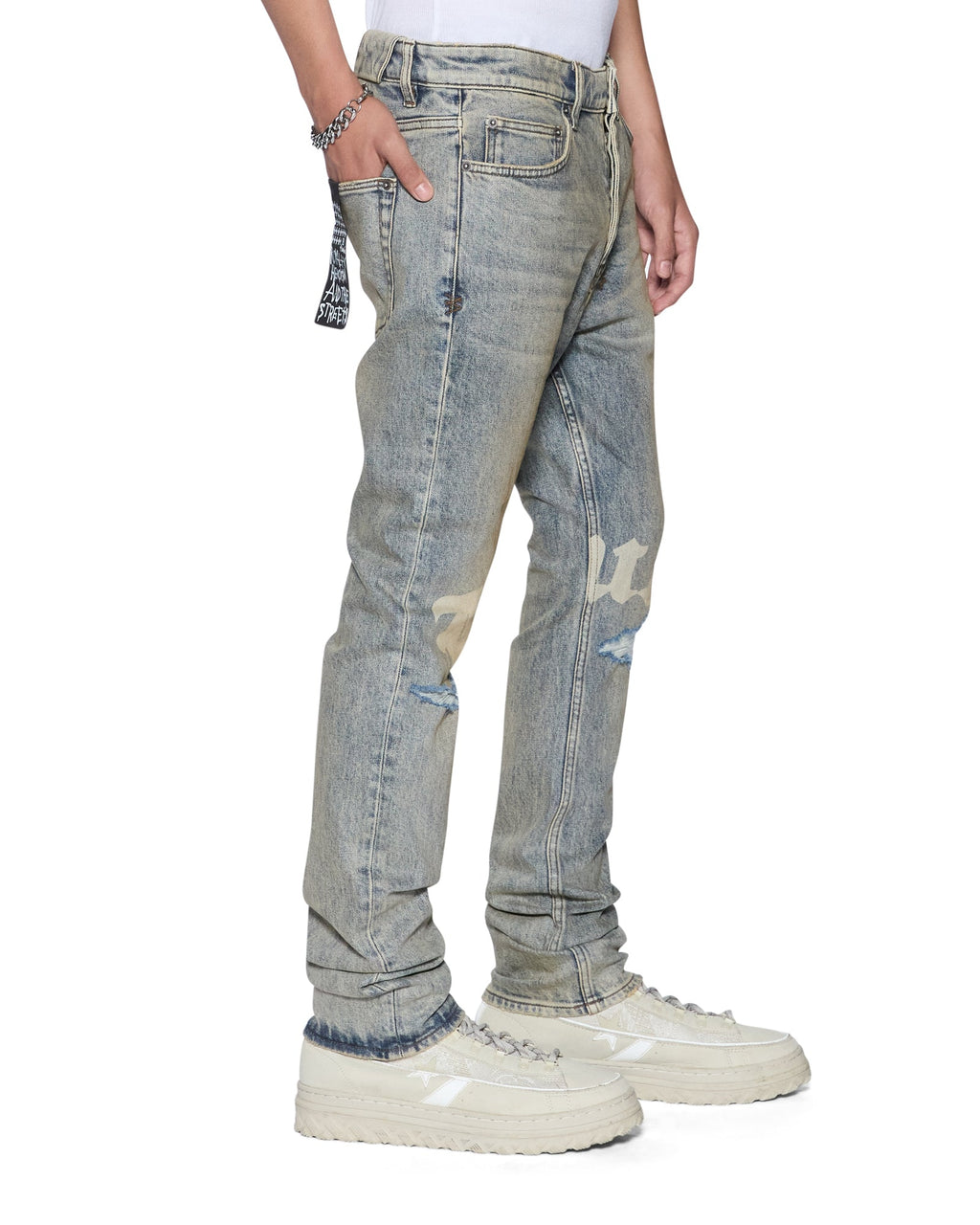 Mens Chitch Stature Blue Trashed Idols Slim Denim Jeans - Denim