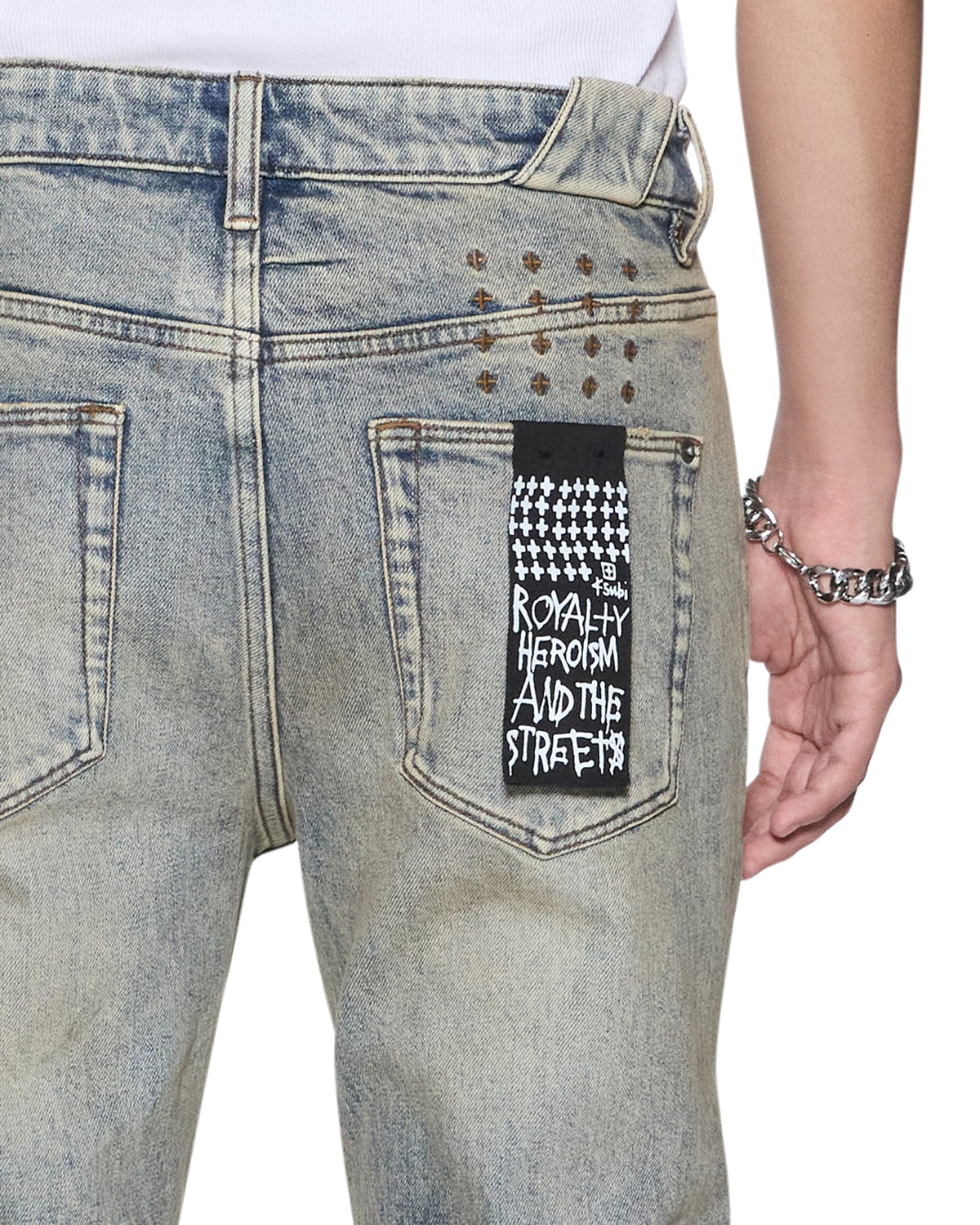 Mens Chitch Stature Blue Trashed Idols Slim Denim Jeans - Denim