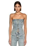 Womens Retro Bustier Youth Fitted Fashion Tops - Denim