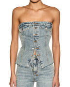 Womens Retro Bustier Youth Fitted Fashion Tops - Denim