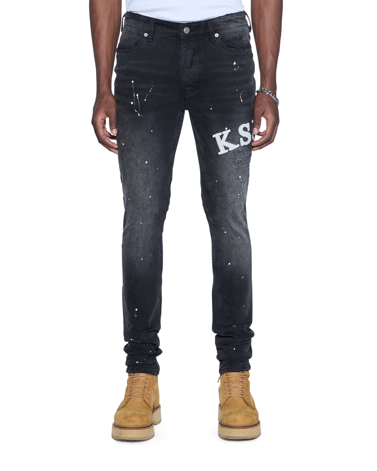 Mens Van Winkle Powder Grey Skinny Denim Jeans - Grey