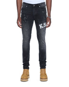 Mens Van Winkle Powder Grey Skinny Denim Jeans - Grey