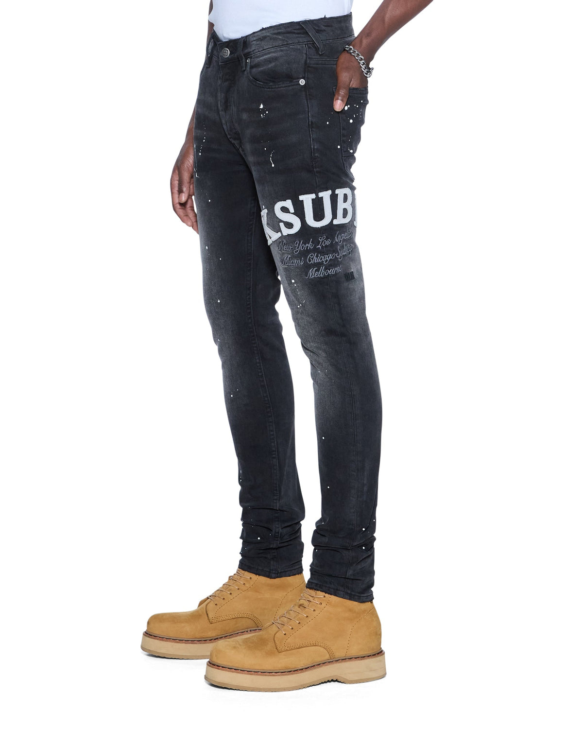 Mens Van Winkle Powder Grey Skinny Denim Jeans - Grey