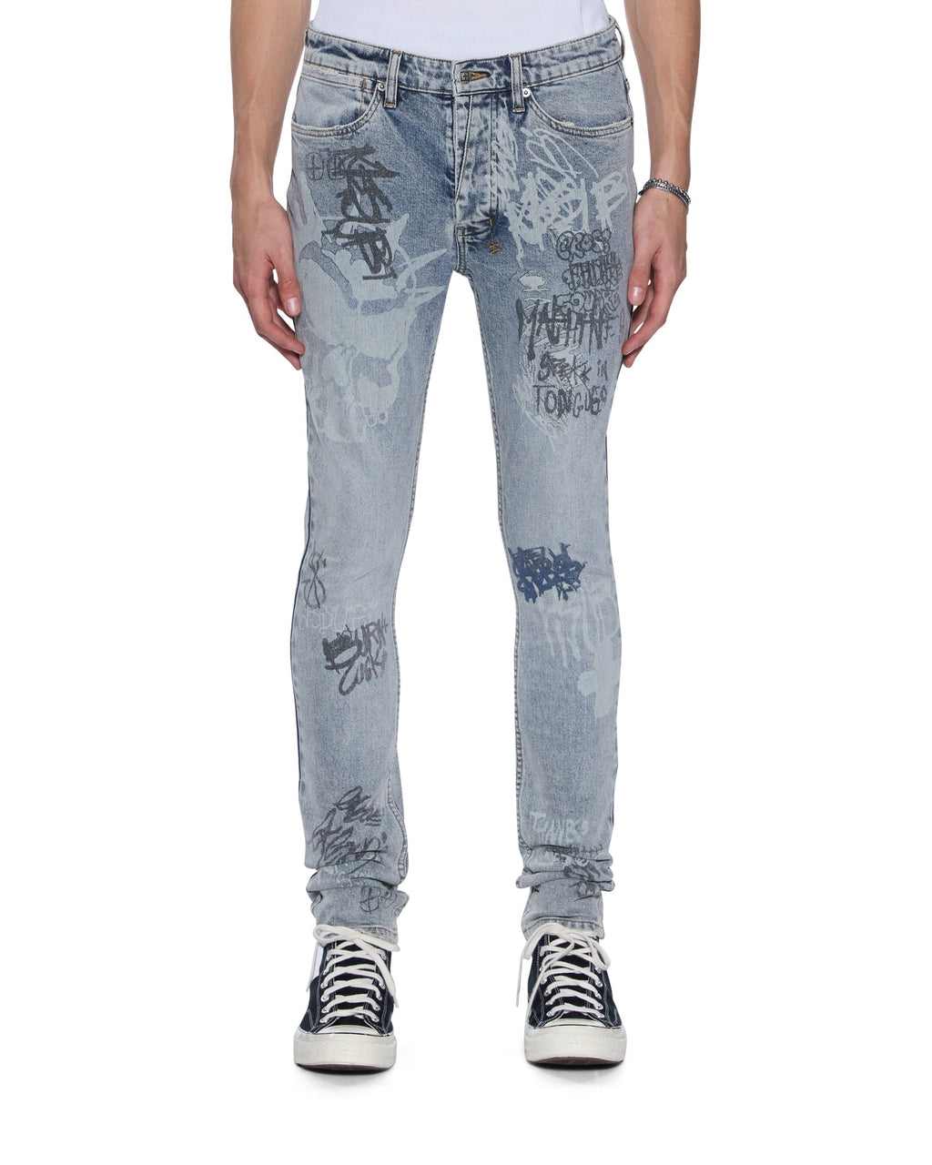 Mens Van Winkle Rogue Blue Graffiti Skinny Denim Jeans - Denim
