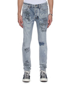 Mens Van Winkle Rogue Blue Graffiti Skinny Denim Jeans - Denim