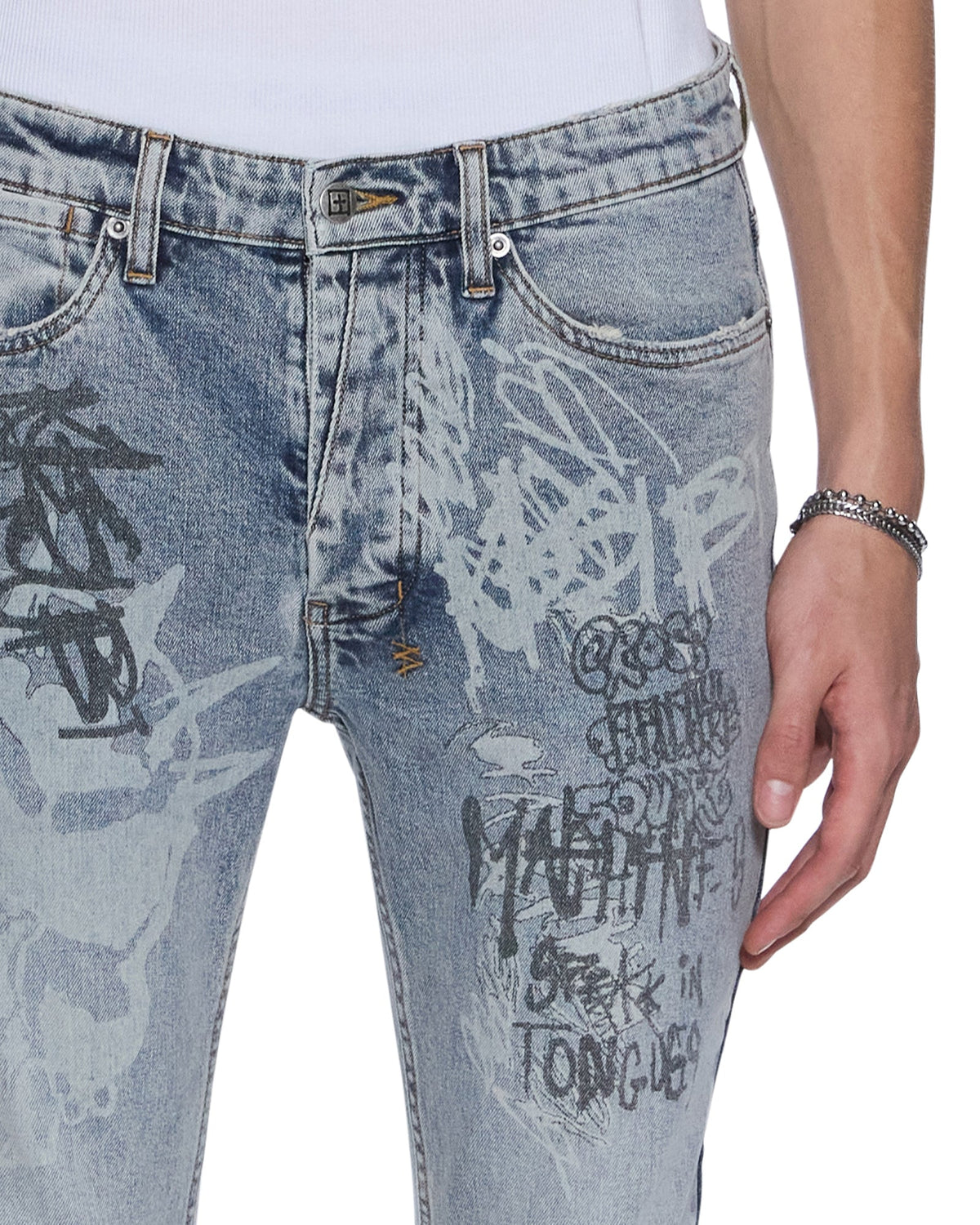 Mens Van Winkle Rogue Blue Graffiti Skinny Denim Jeans - Denim