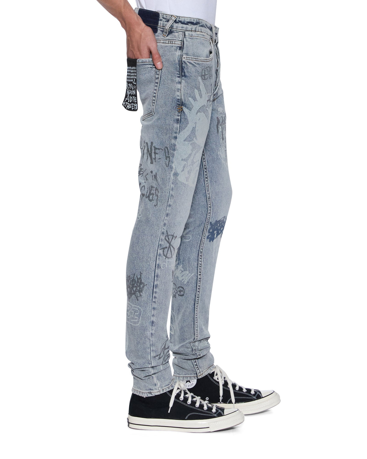 Mens Van Winkle Rogue Blue Graffiti Skinny Denim Jeans - Denim
