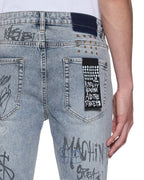 Mens Van Winkle Rogue Blue Graffiti Skinny Denim Jeans - Denim