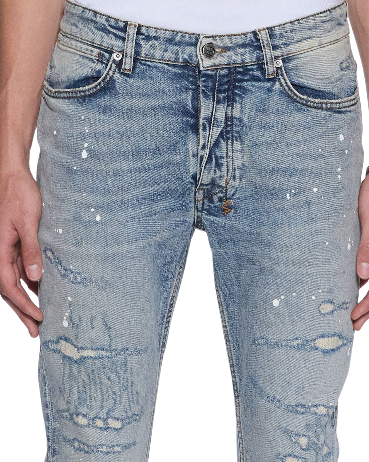 Mens Van Winkle Paint Summer Blue Skinny Denim Jeans - Denim