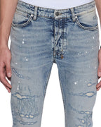 Mens Van Winkle Paint Summer Blue Skinny Denim Jeans - Denim