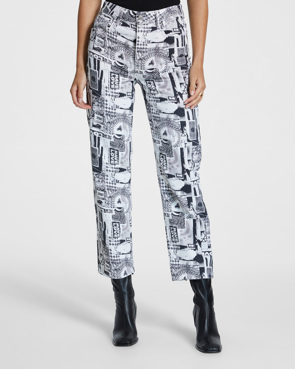 Womens Brooklyn Jean Pure Love B&w Straight Denim Jeans - Multi Colour