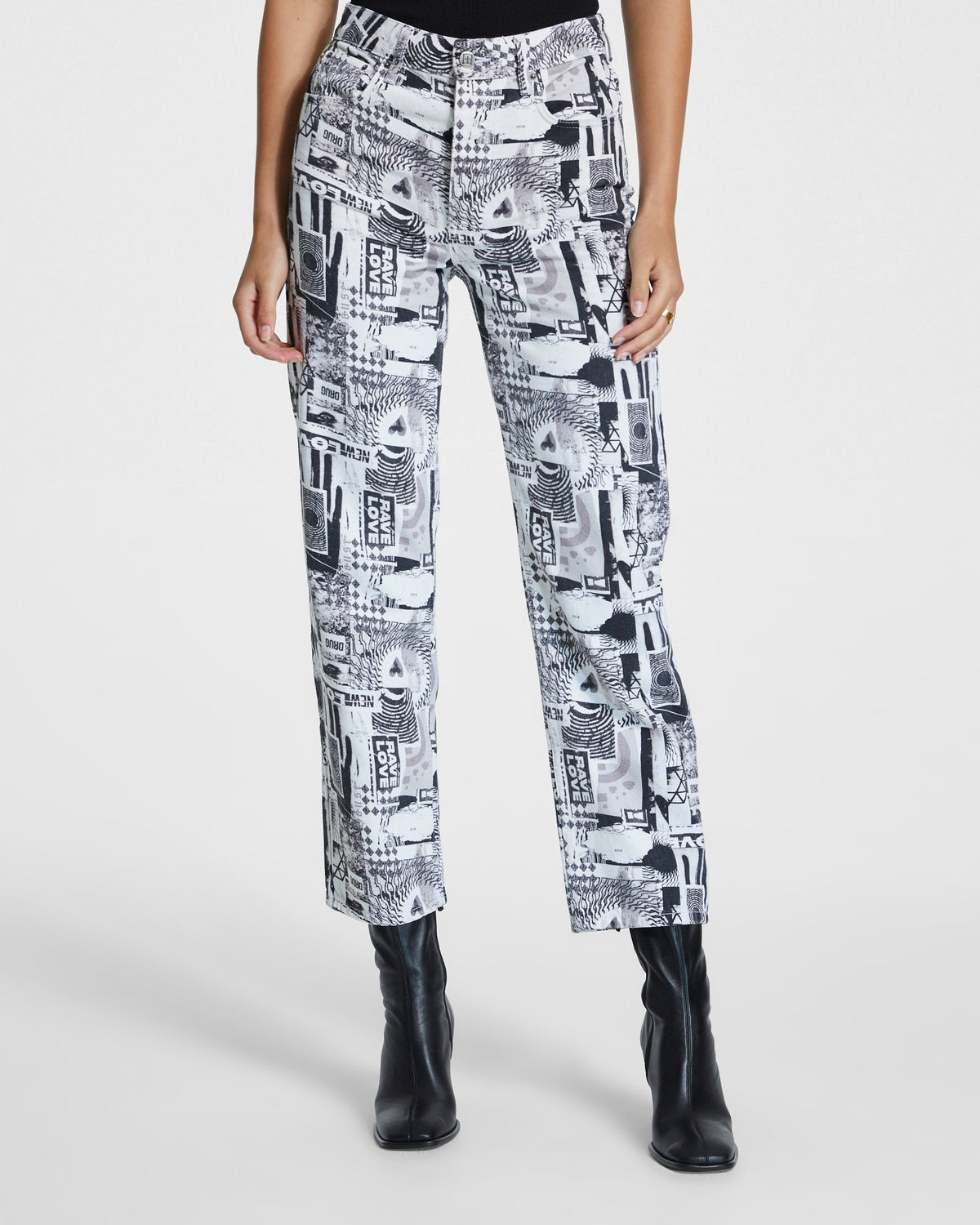 Womens Brooklyn Jean Pure Love B&w Straight Denim Jeans - Multi Colour