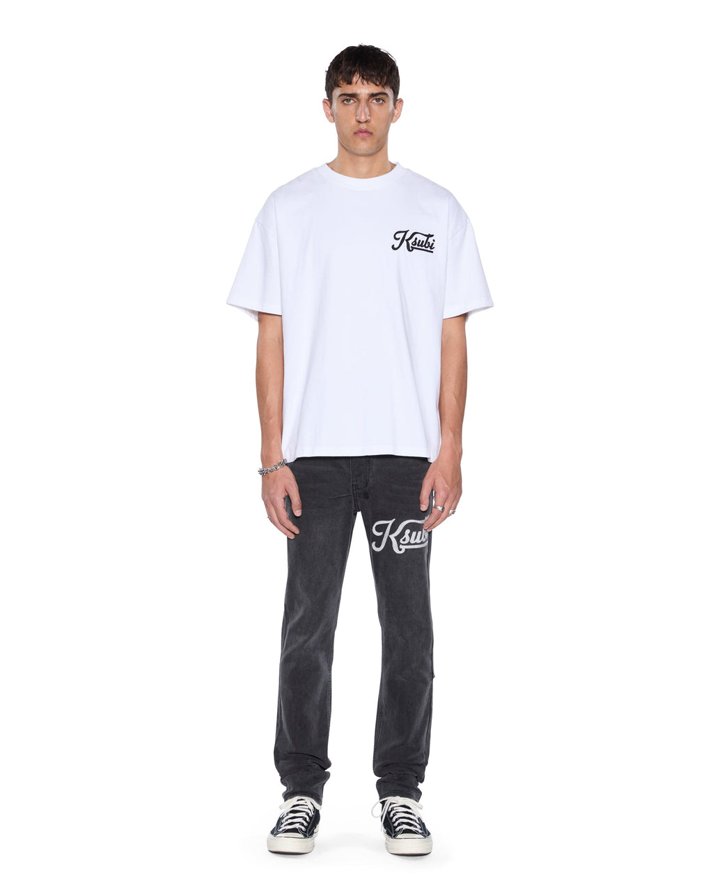 Mens Chitch Powder Grey Outfield Slim Denim Jeans - Grey