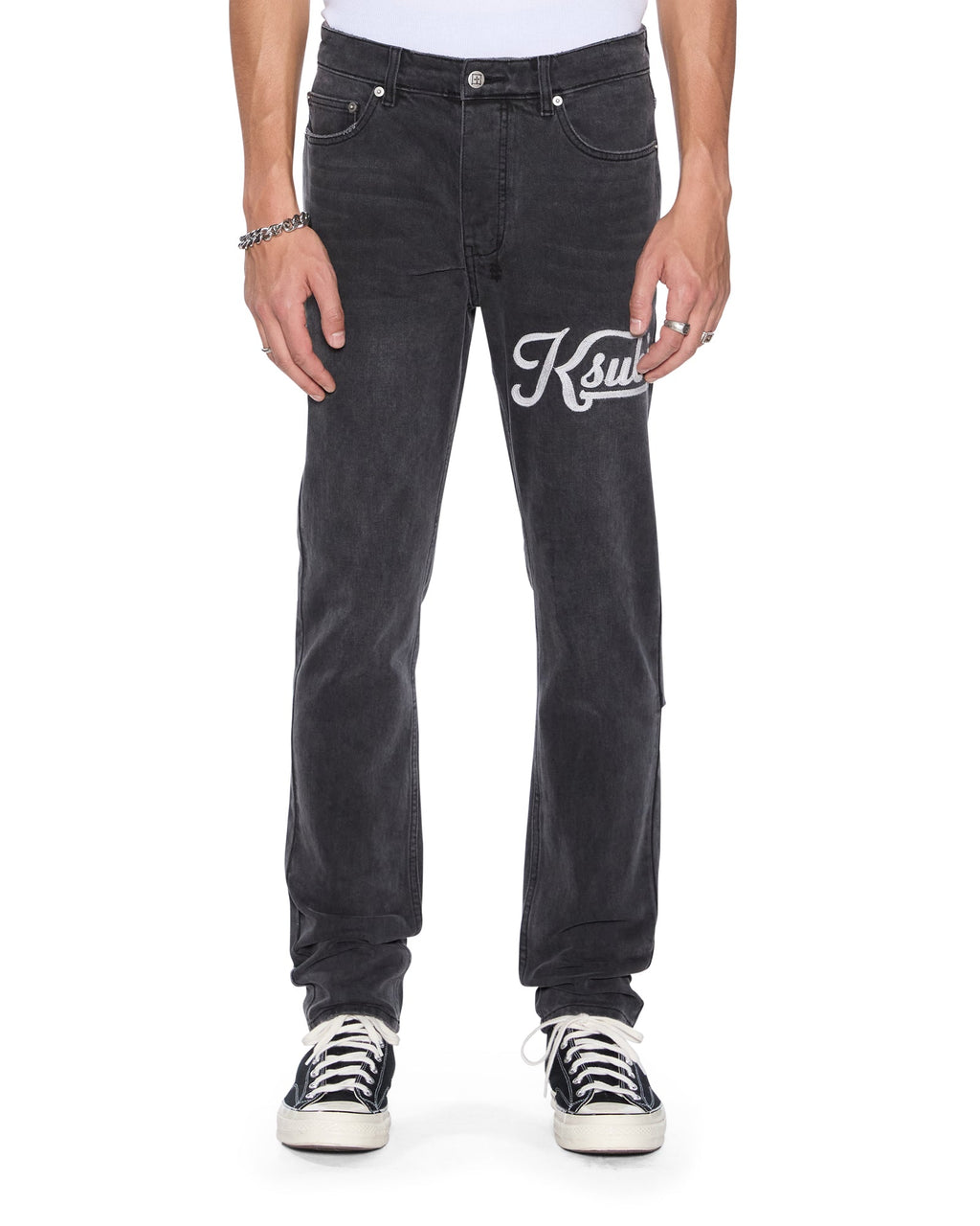 Mens Chitch Powder Grey Outfield Slim Denim Jeans - Grey
