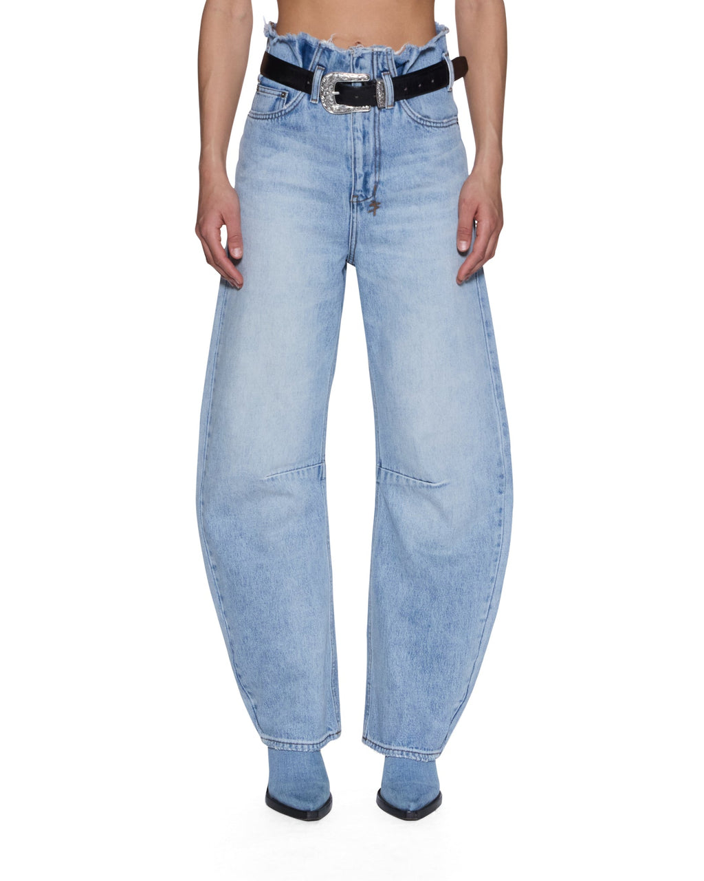Womens Hi Barrel Jean Cutoff Vapour Barrel Leg Denim Jeans - Denim