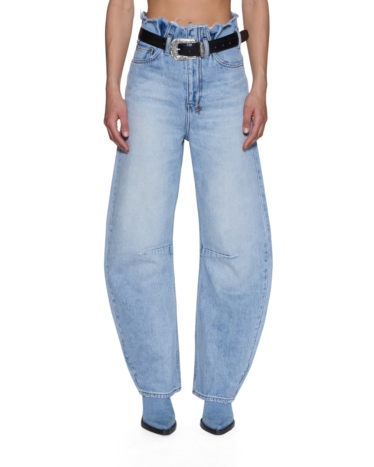 Womens Hi Barrel Jean Cutoff Vapour Barrel Leg Denim Jeans - Denim