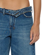 Womens Low Rider Flip Aged Relaxed Denim Jeans - Denim