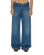 Womens Low Rider Flip Aged Relaxed Denim Jeans - Denim