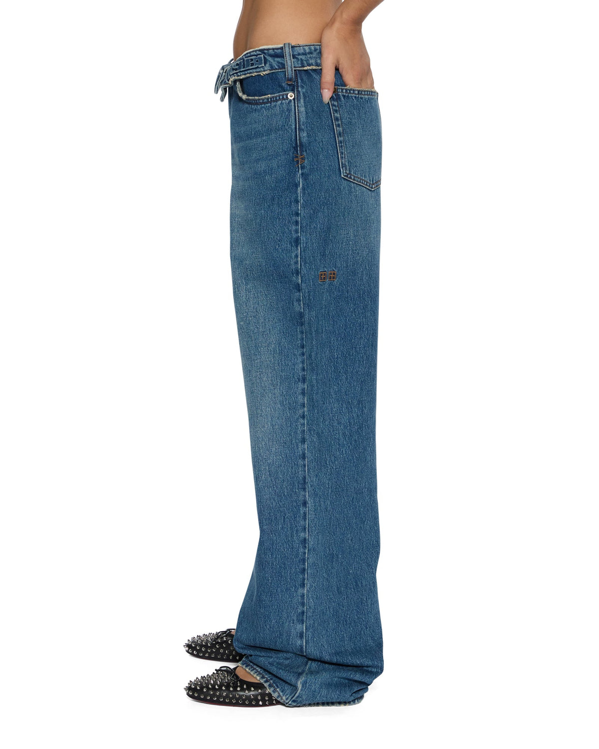 Womens Low Rider Flip Aged Relaxed Denim Jeans - Denim