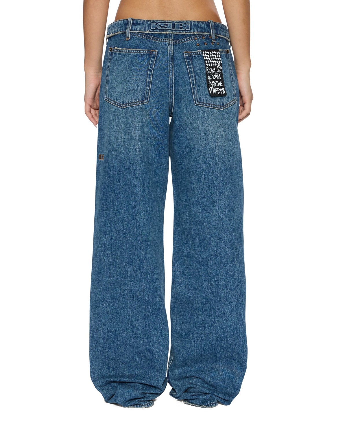 Womens Low Rider Flip Aged Relaxed Denim Jeans - Denim