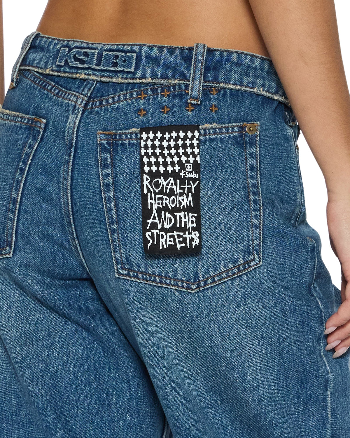 Womens Low Rider Flip Aged Relaxed Denim Jeans - Denim