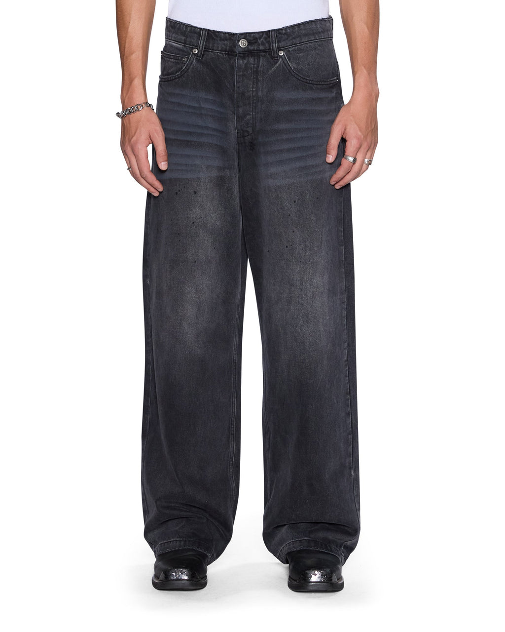 Mens Maxx Carbon Black Baggy Denim Jeans - Grey