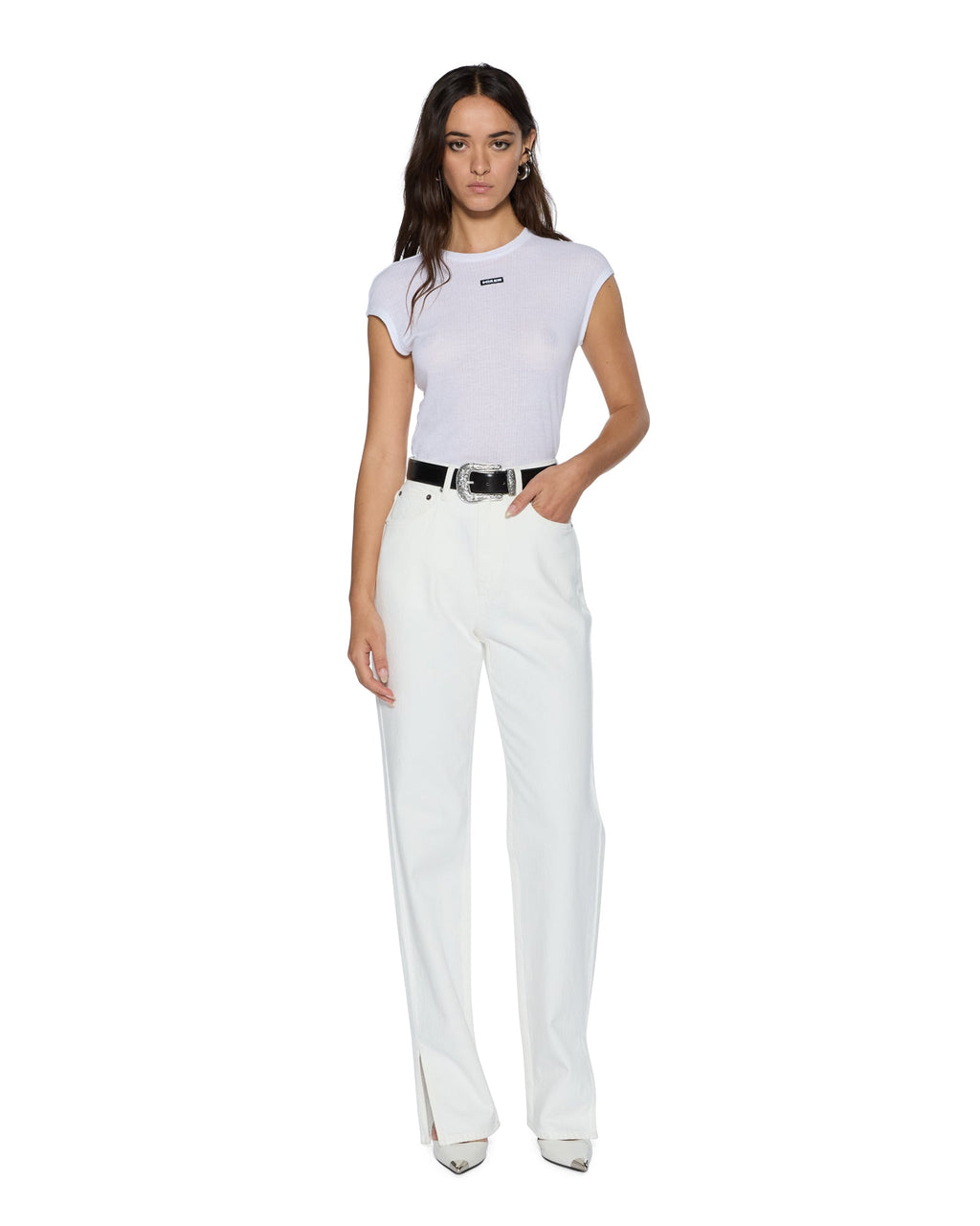 Womens Playback Splits Ecru Straight Denim Jeans - Beige