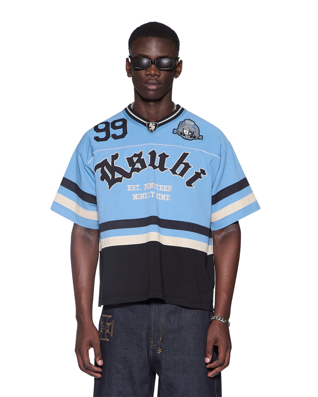 Mens Idol Duke Ss Jersey Nue Blue Boxy Fashion Tops - Blue