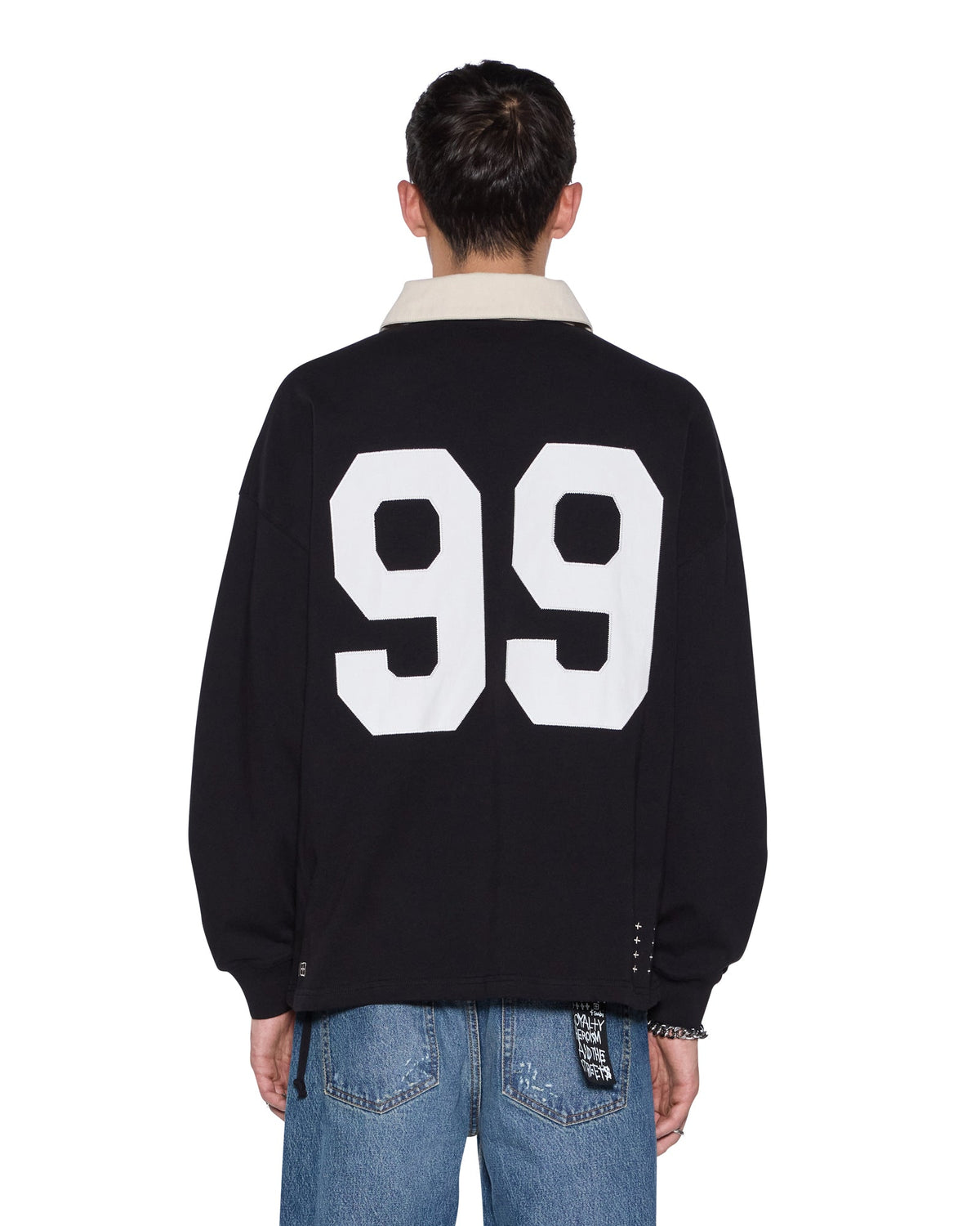 Mens Rugged Rugby Ls Jersey Black Fade Boxy Fashion Tops - Black