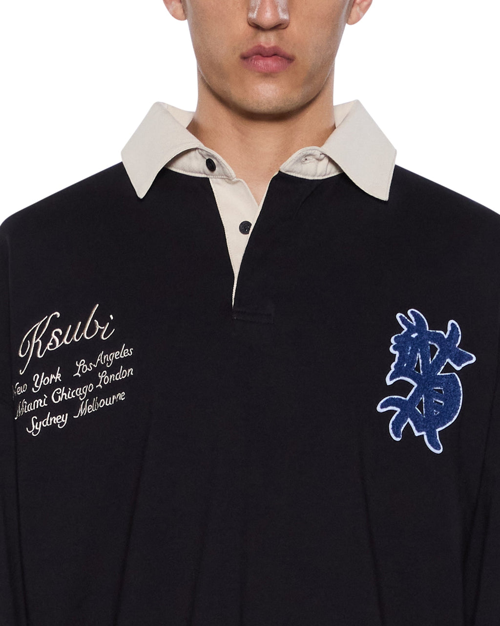 Mens Rugged Rugby Ls Jersey Black Fade Boxy Fashion Tops - Black