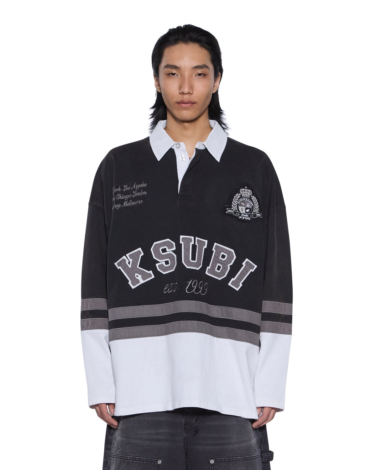 Mens Duke Rugby Ls Jersey Black Oversized Shirts - Black