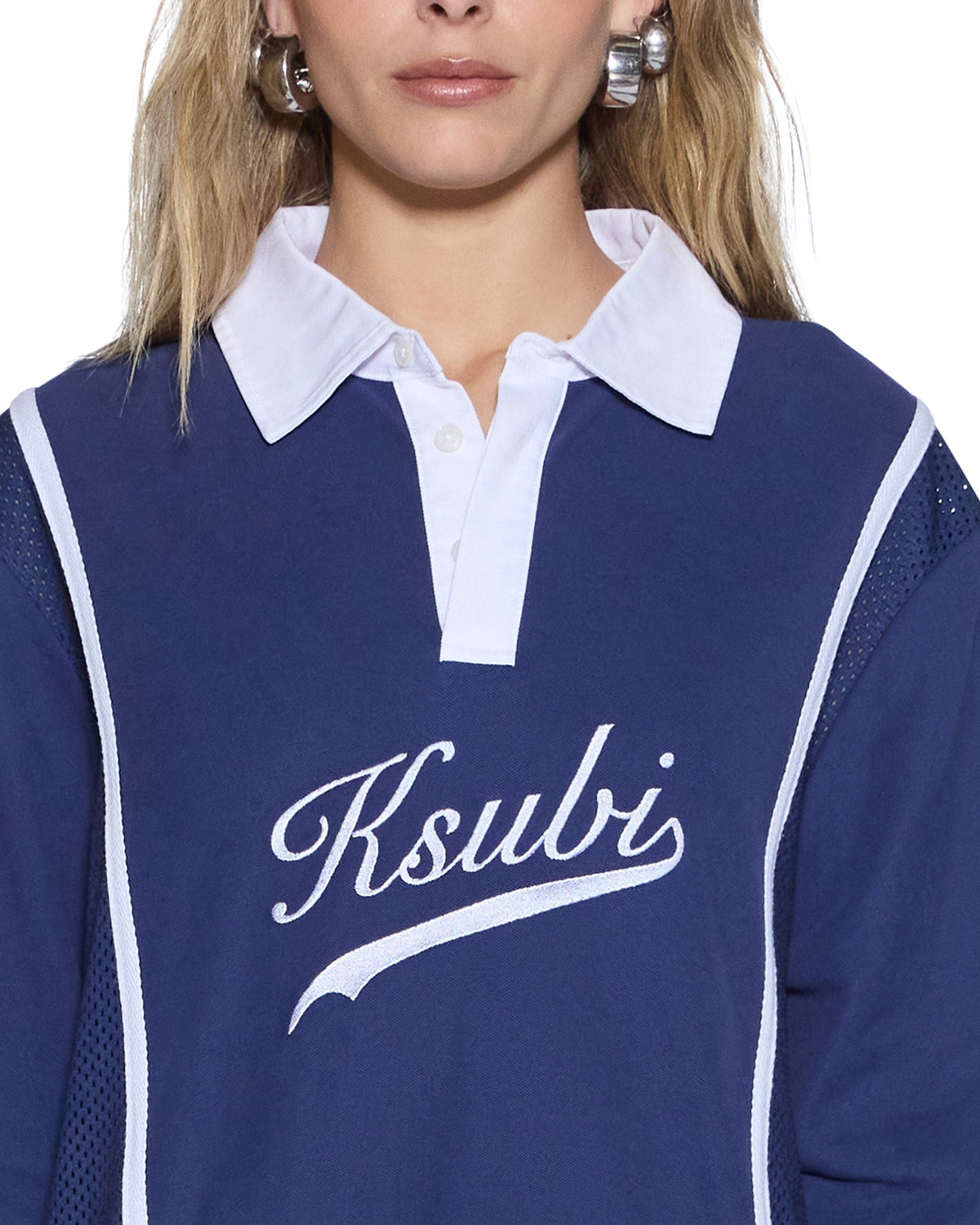Womens Playoff Ls Polo Jersey Navy Relaxed Fashion Tops - Navy