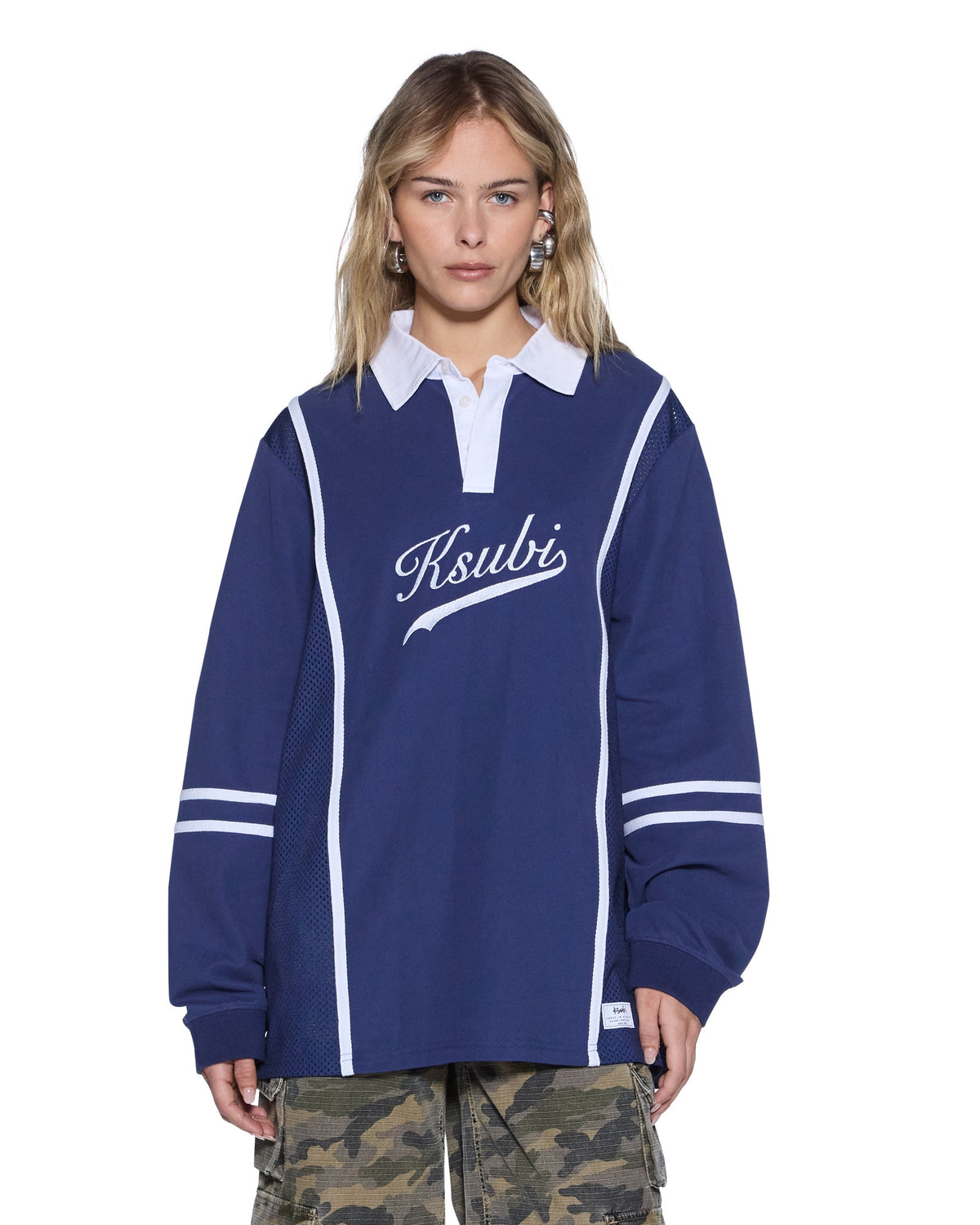 Womens Playoff Ls Polo Jersey Navy Relaxed Fashion Tops - Navy