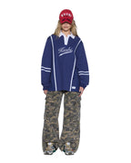 Womens Playoff Ls Polo Jersey Navy Relaxed Fashion Tops - Navy
